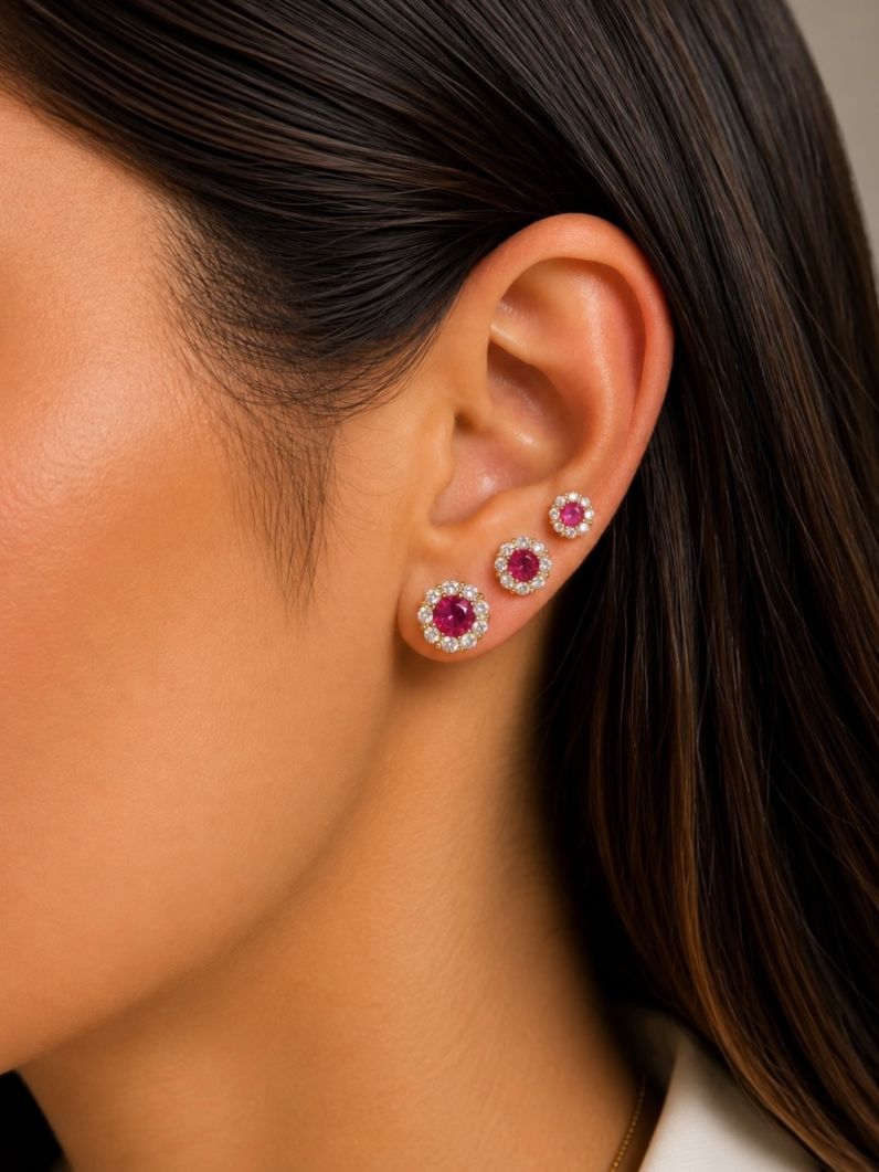 Trio de Brinco Folheado a Ouro 18k e Prata Flor Maxi de Cristais