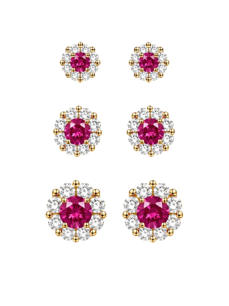 Trio de Brinco Folheado a Ouro 18k e Prata Flor Maxi de Cristais