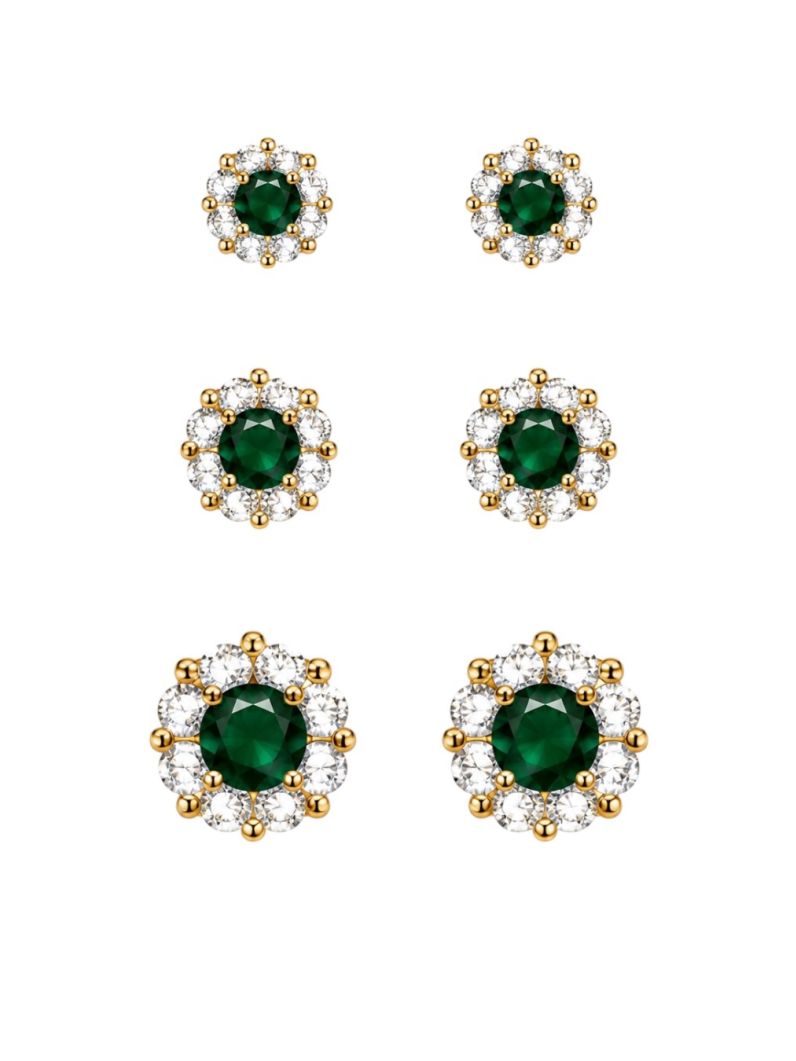 Trio de Brinco Folheado a Ouro 18k e Prata Flor Maxi de Cristais