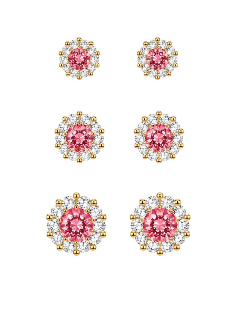 Trio de Brinco Folheado a Ouro 18k e Prata Flor Maxi de Cristais