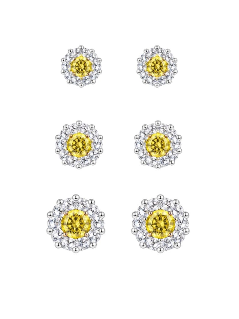 Trio de Brinco Folheado a Ouro 18k e Prata Flor Maxi de Cristais