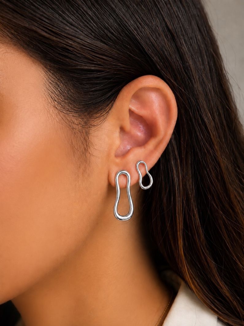 Trio de Brinco Folheado a Ouro 18k e Prata Forma Organica