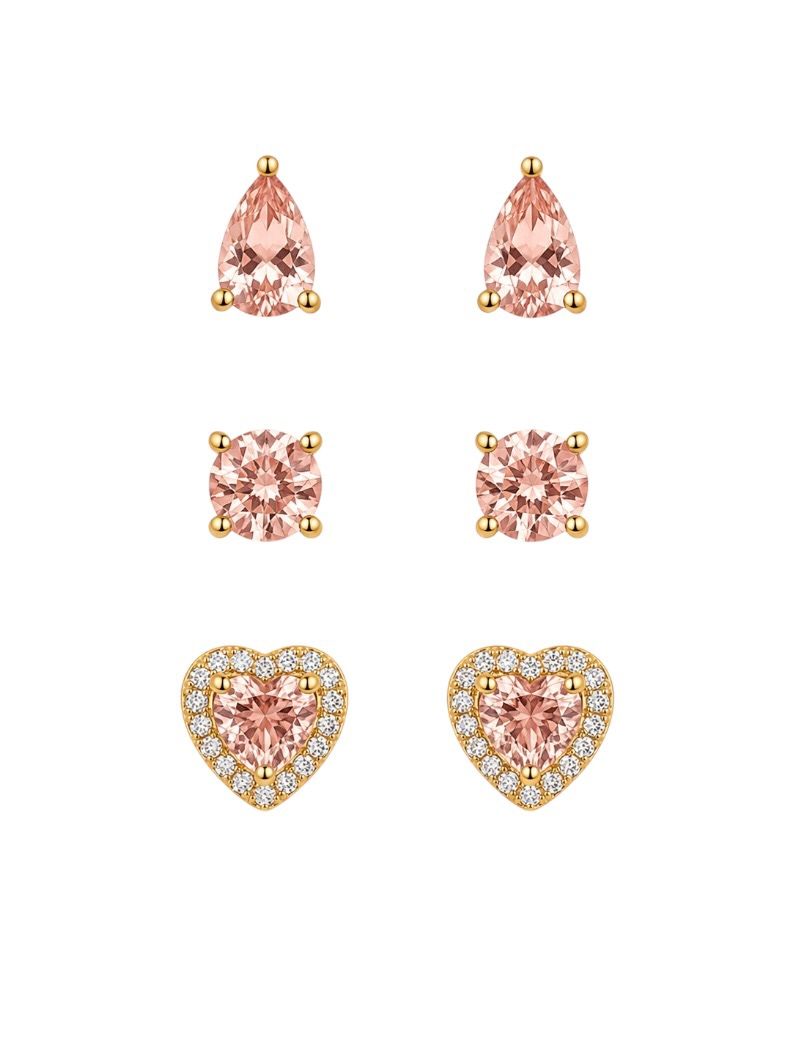 Trio de Brinco Folheado a Ouro 18k e Prata Formas de Cristal