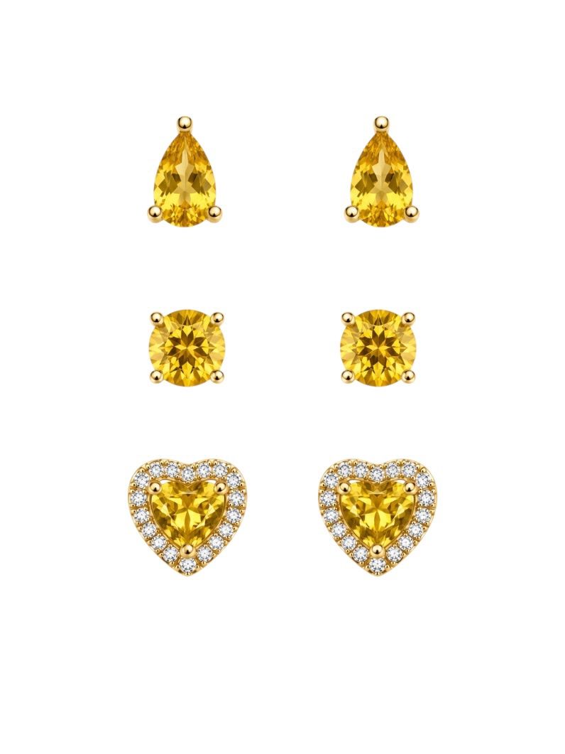 Trio de Brinco Folheado a Ouro 18k e Prata Formas de Cristal