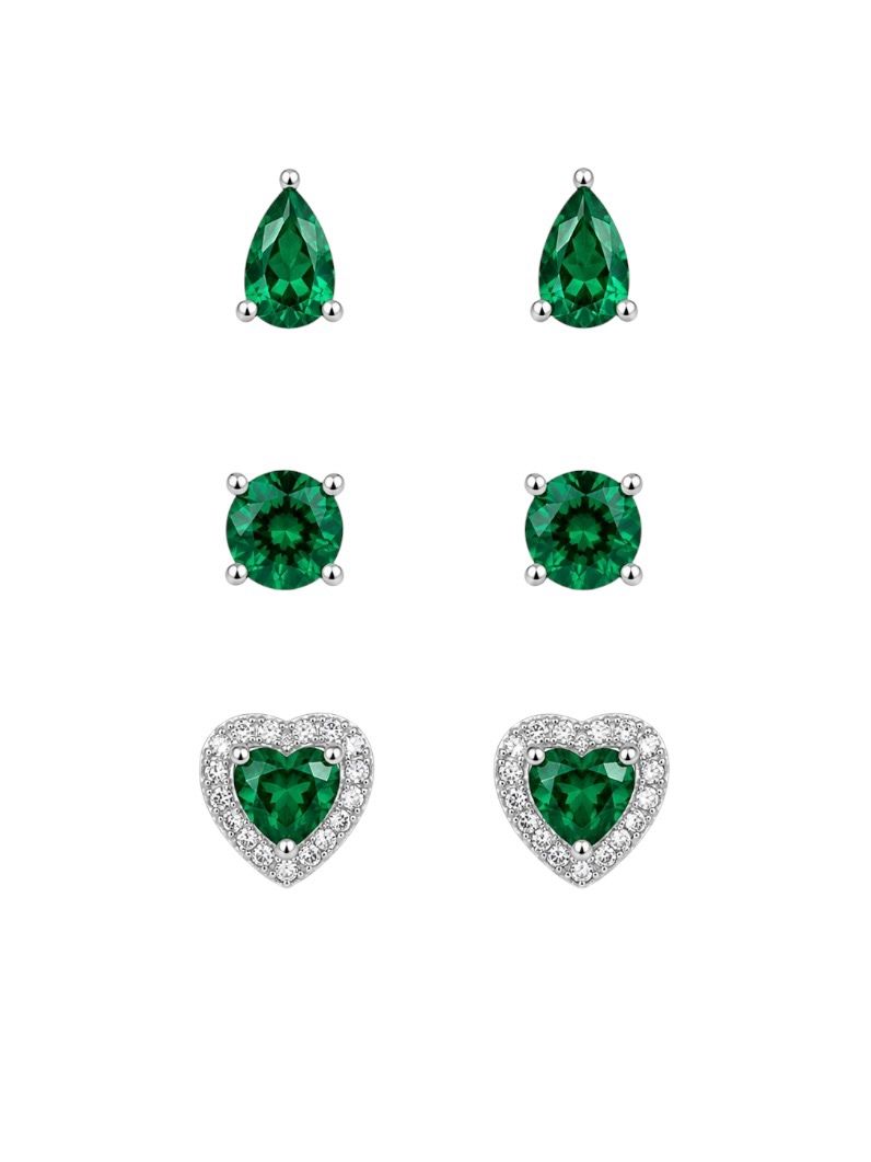 Trio de Brinco Folheado a Ouro 18k e Prata Formas de Cristal