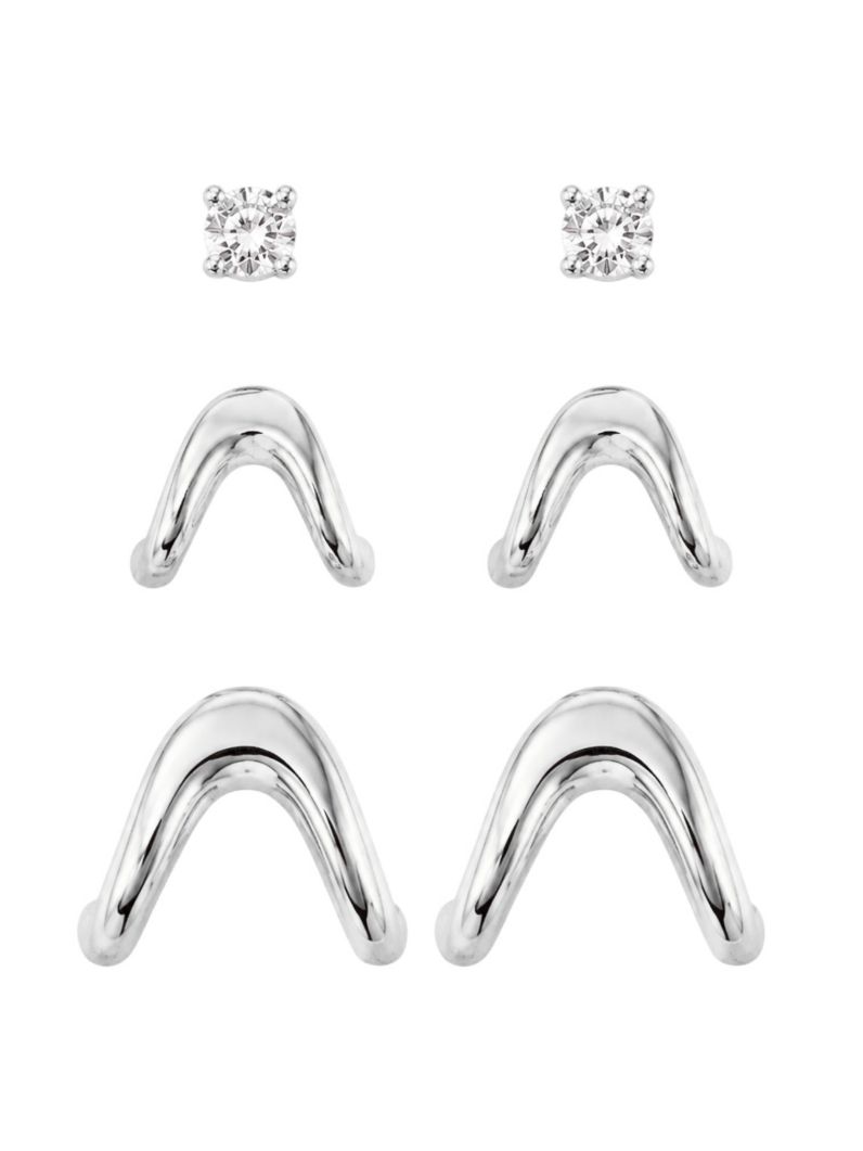 Trio de Brinco Folheado a Ouro 18k e Prata Formas Organicas e Ponto de Luz
