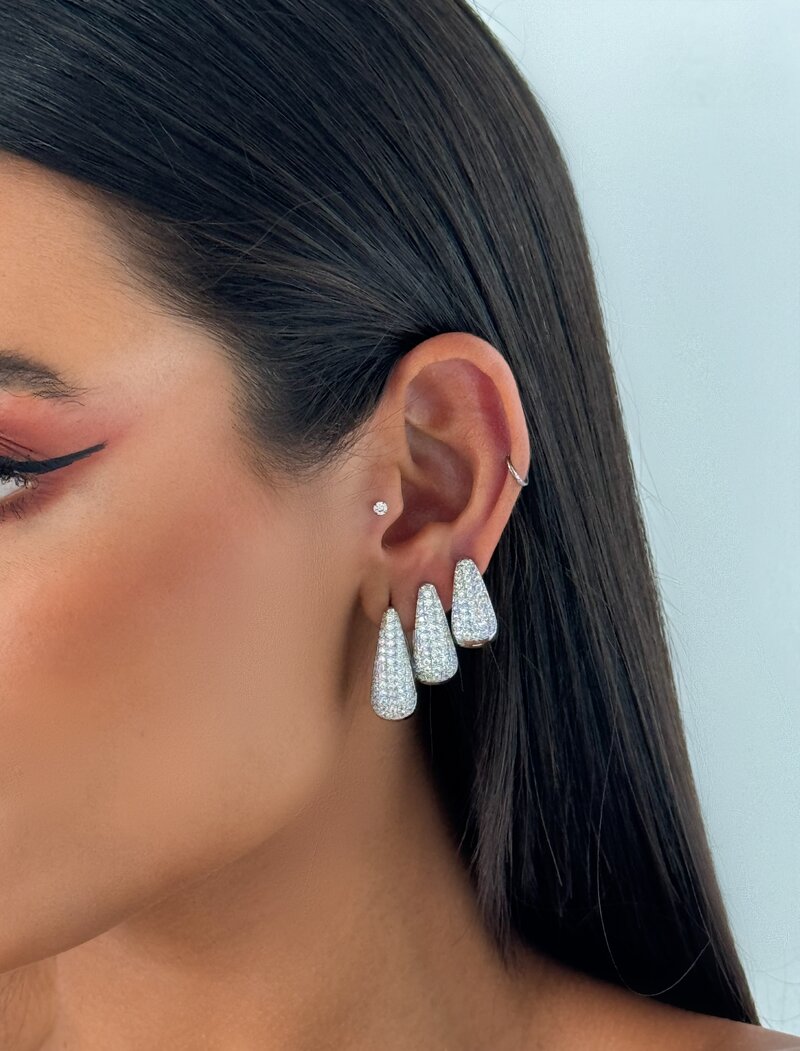 Trio de Brinco Folheado a Ouro 18k e Prata Gota Cravejada