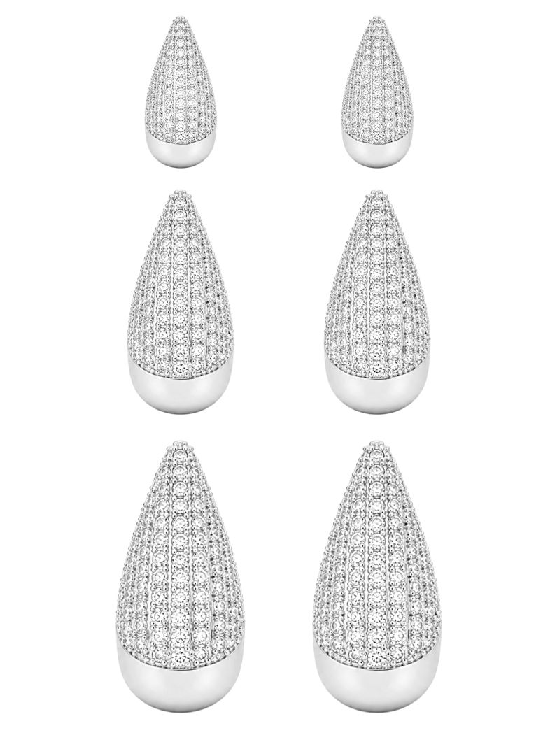Trio de Brinco Folheado a Ouro 18k e Prata Gota Cravejada
