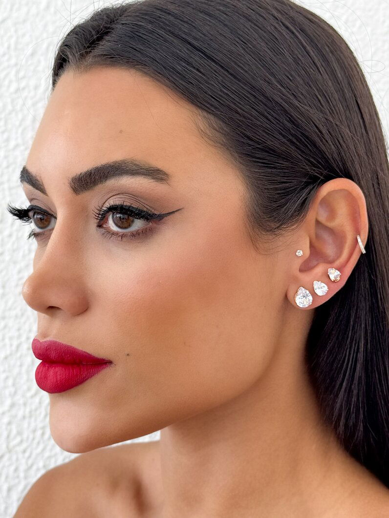 Trio de Brinco Folheado a Ouro 18k e Prata Gota Cristal