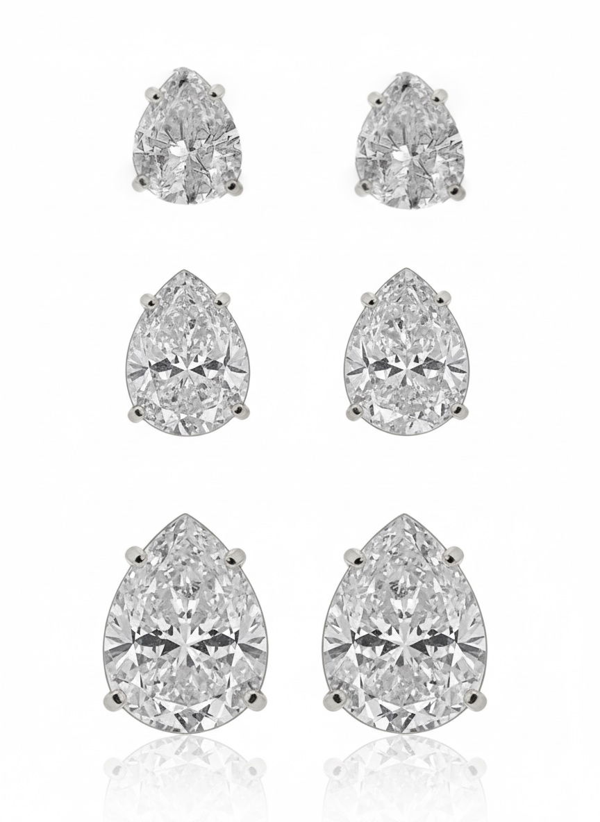 Trio de Brinco Folheado a Ouro 18k e Prata Gota Cristal