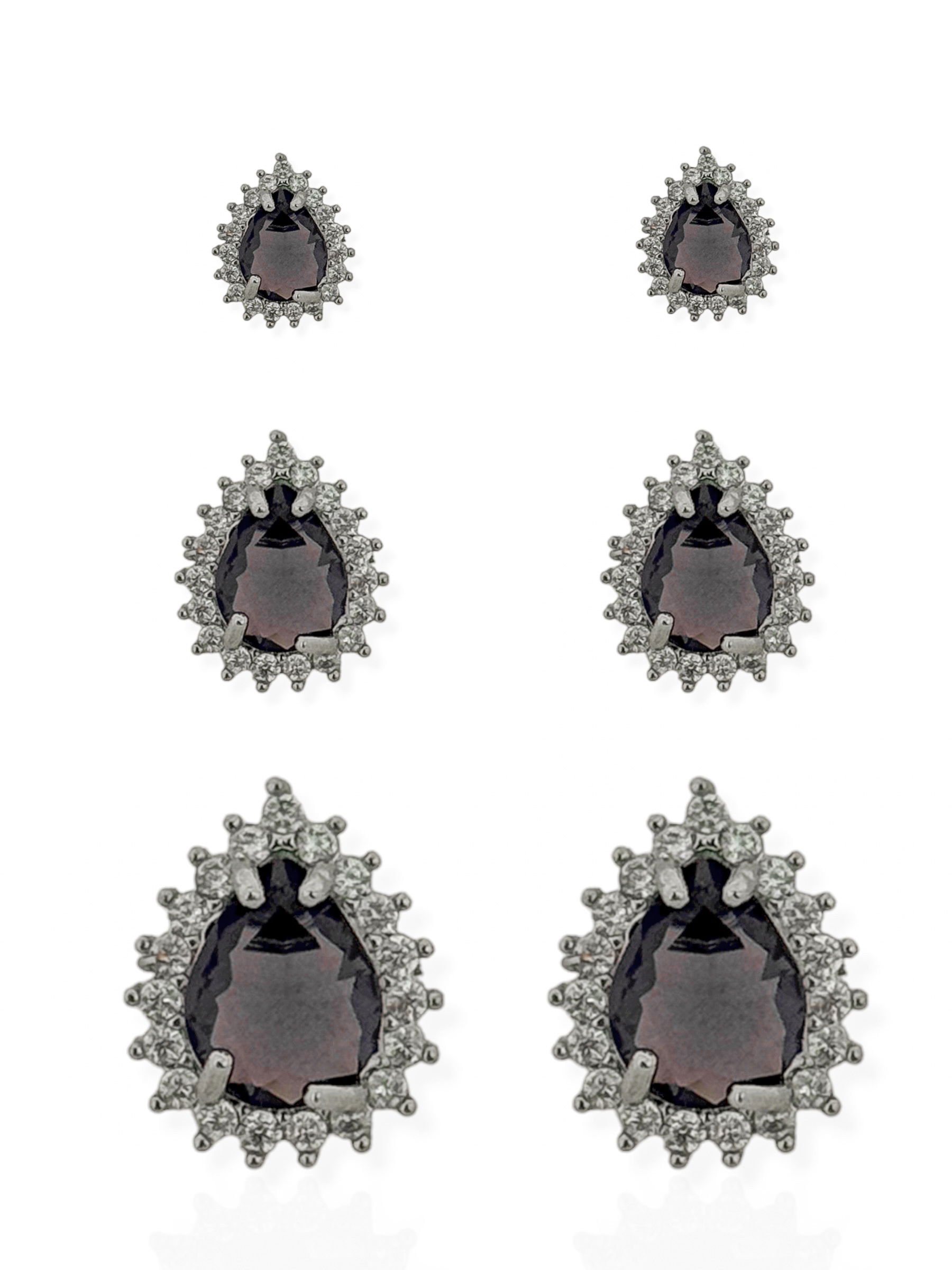 Trio de Brinco Folheado a Ouro 18k e Prata Gota Cristal Com Borda Cravejado