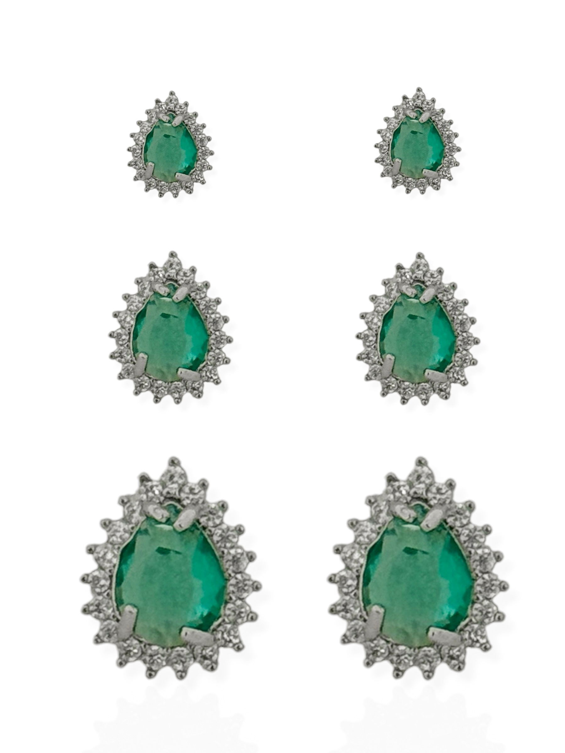 Trio de Brinco Folheado a Ouro 18k e Prata Gota Cristal Com Borda Cravejado