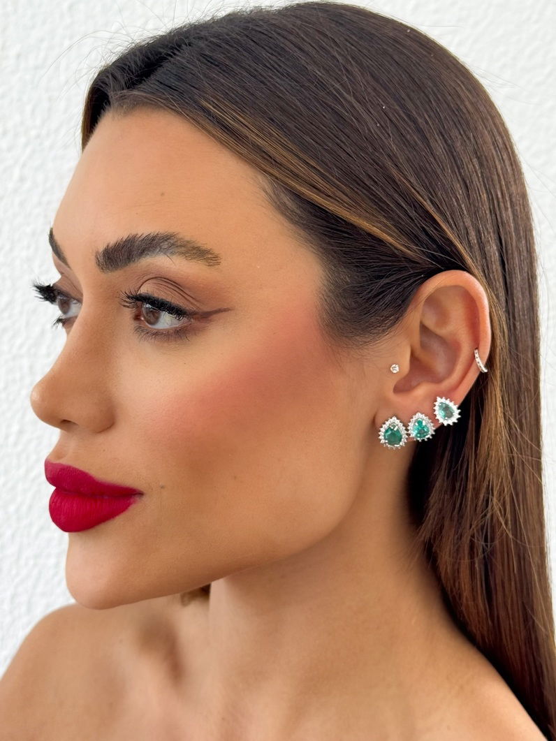 Trio de Brinco Folheado a Ouro 18k e Prata Gota Cristal Com Borda Cravejado