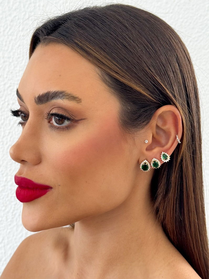 Trio de Brinco Folheado a Ouro 18k e Prata Gota Cristal Com Borda Cravejado