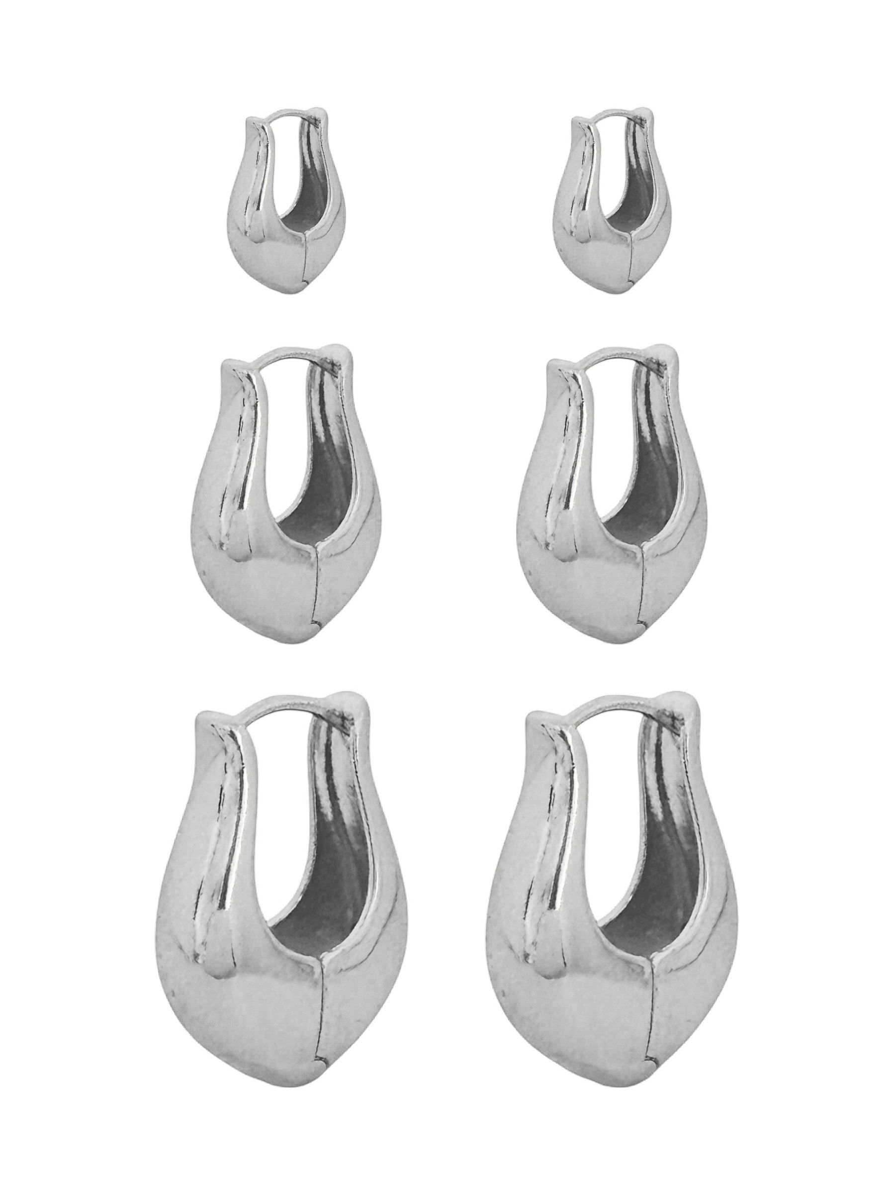 Trio de Brinco Folheado a Ouro 18k e Prata Gota Curvada