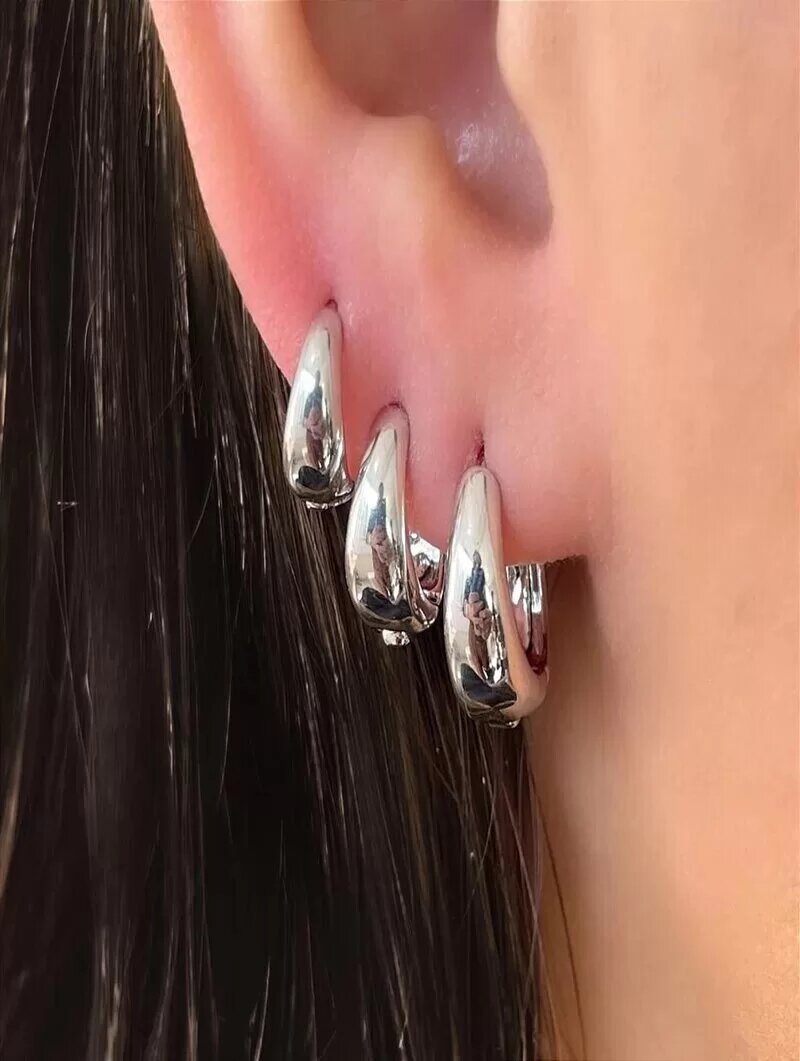 Trio De Brinco Folheado a ouro 18k e Prata Gota Lisa