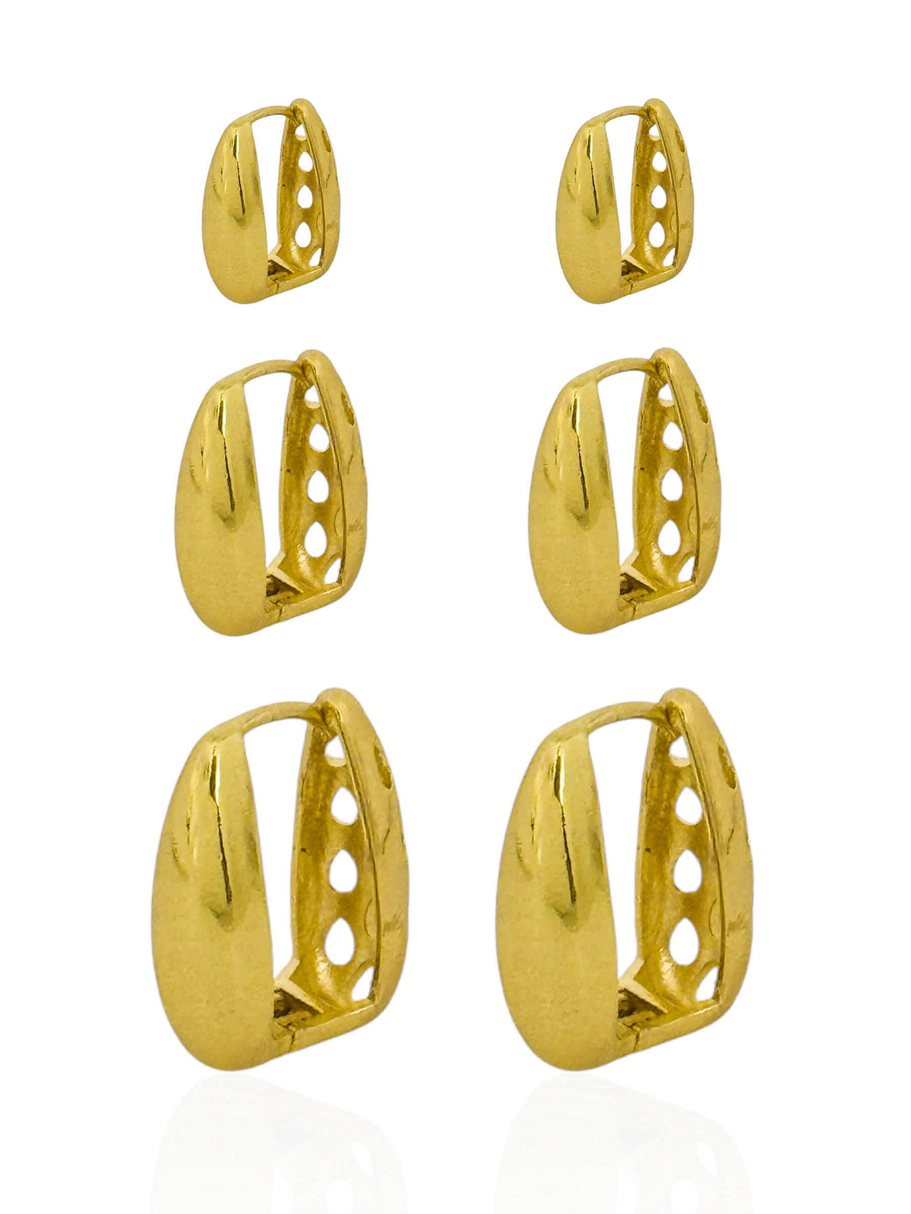 Trio de Brinco Folheado a Ouro 18k e Prata Gota Lisa