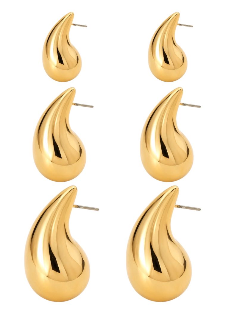 Trio de Brinco Folheado a Ouro 18k e Prata Gota Lisa P, M e G