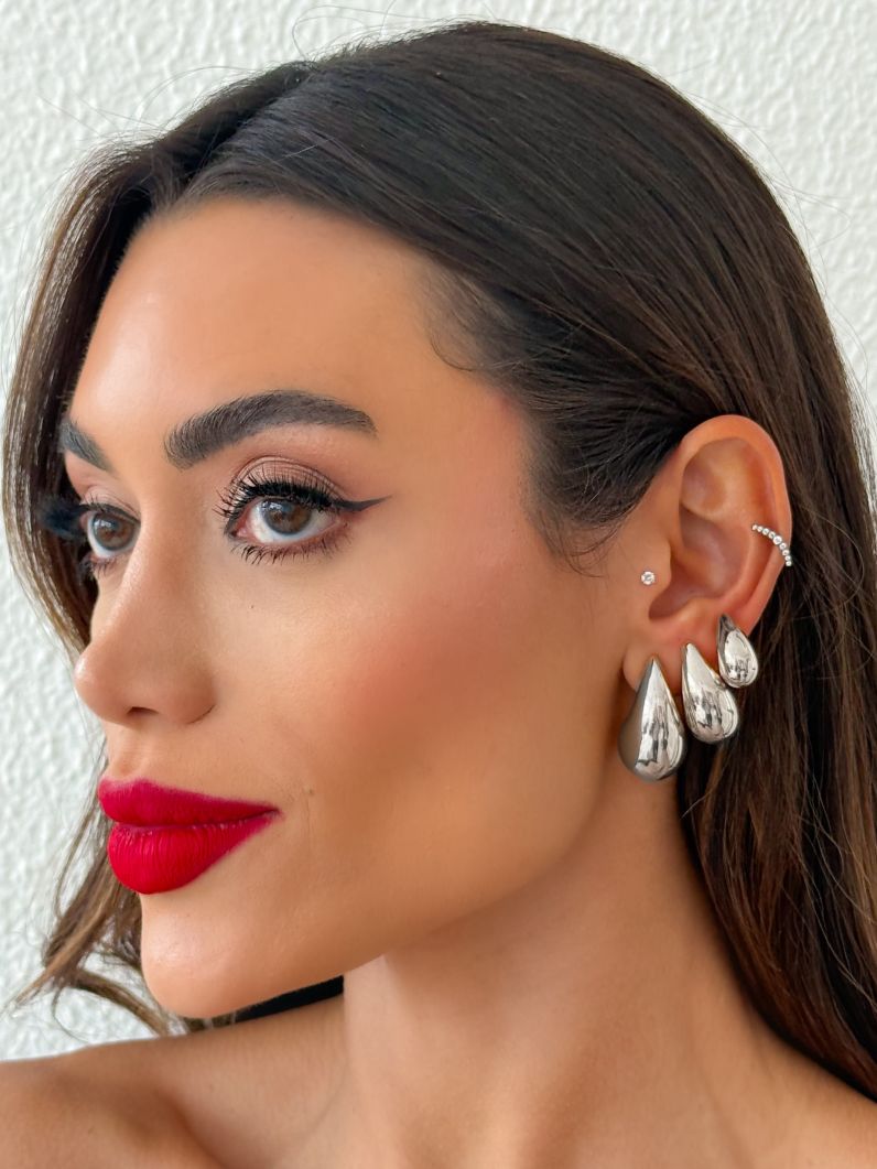 Trio de Brinco Folheado a Ouro 18k e Prata Gota Lisa P, M e G