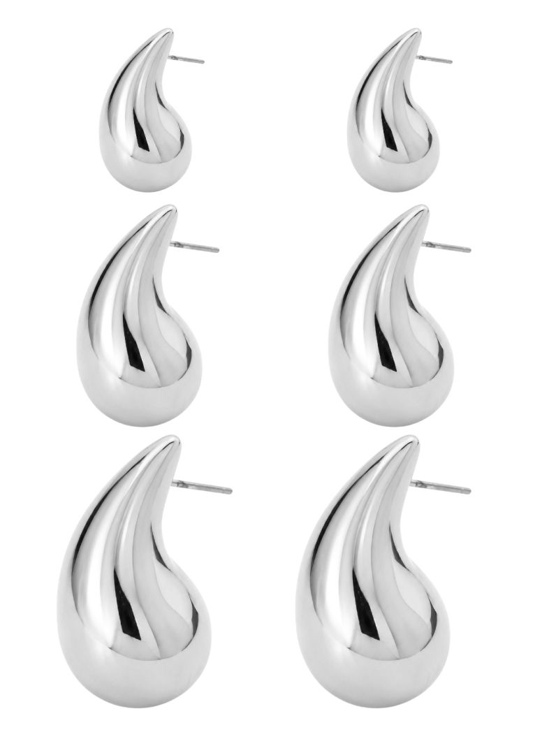Trio de Brinco Folheado a Ouro 18k e Prata Gota Lisa P, M e G