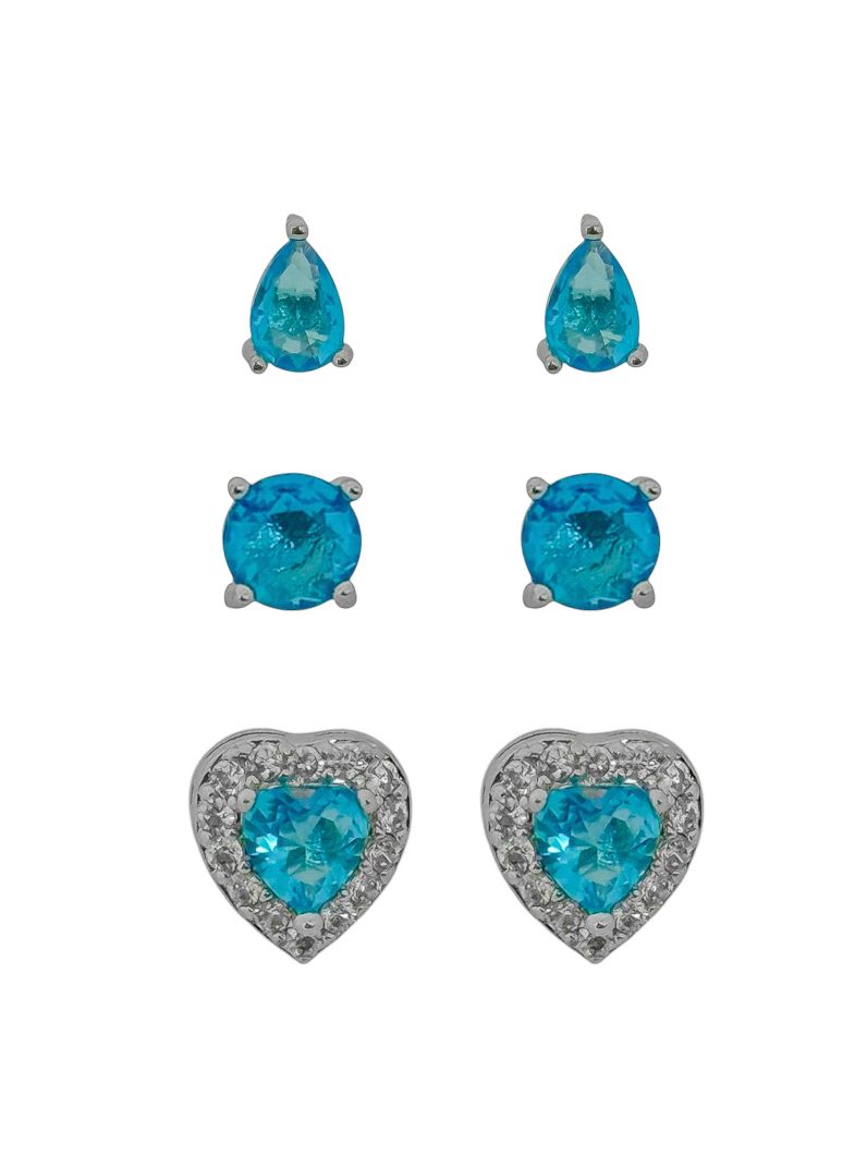 Trio de Brinco Folheado a Ouro 18k e Prata Gota, Ponto de Luz e Coração