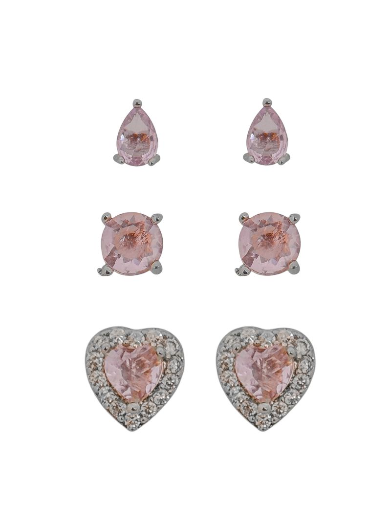 Trio de Brinco Folheado a Ouro 18k e Prata Gota, Ponto de Luz e Coração