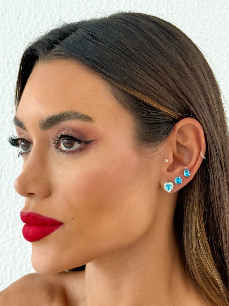 Trio de Brinco Folheado a Ouro 18k e Prata Gota, Ponto de Luz e Coração
