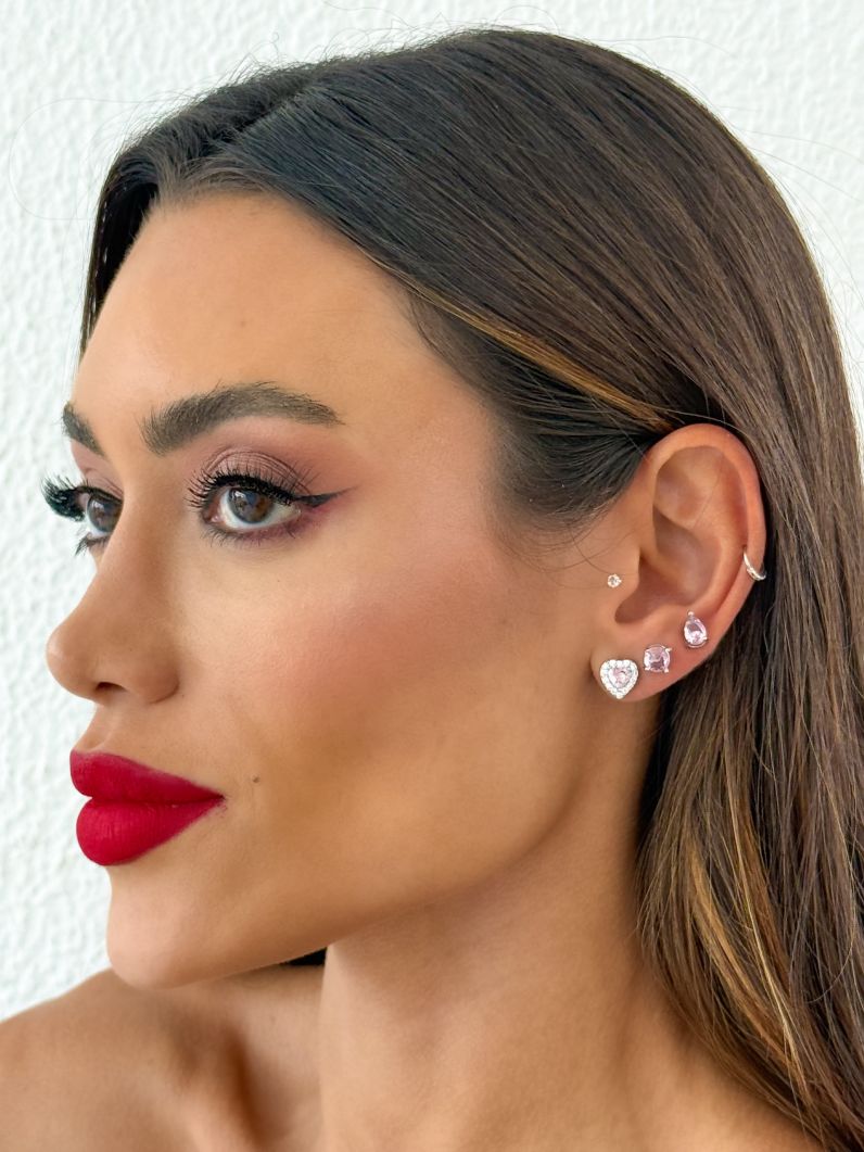 Trio de Brinco Folheado a Ouro 18k e Prata Gota, Ponto de Luz e Coração