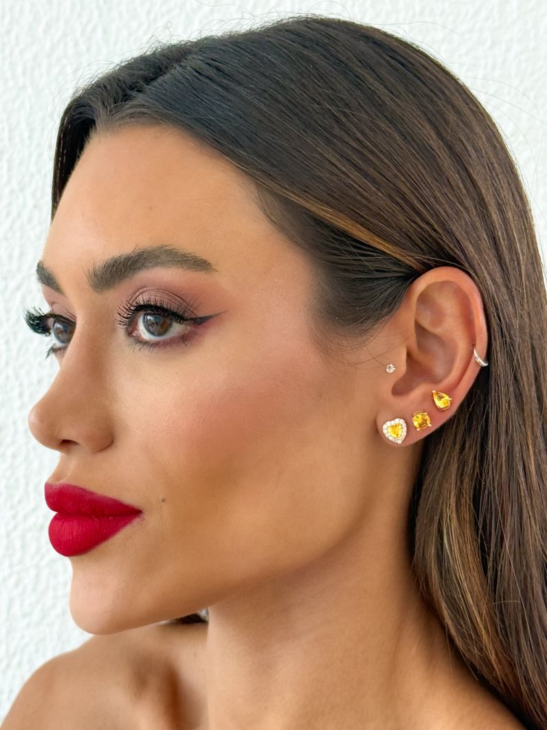 Trio de Brinco Folheado a Ouro 18k e Prata Gota, Ponto de Luz e Coração
