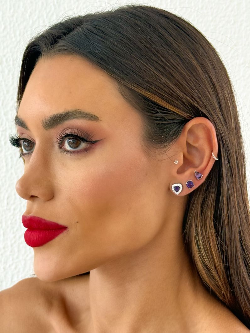 Trio de Brinco Folheado a Ouro 18k e Prata Gota, Ponto de Luz e Coração