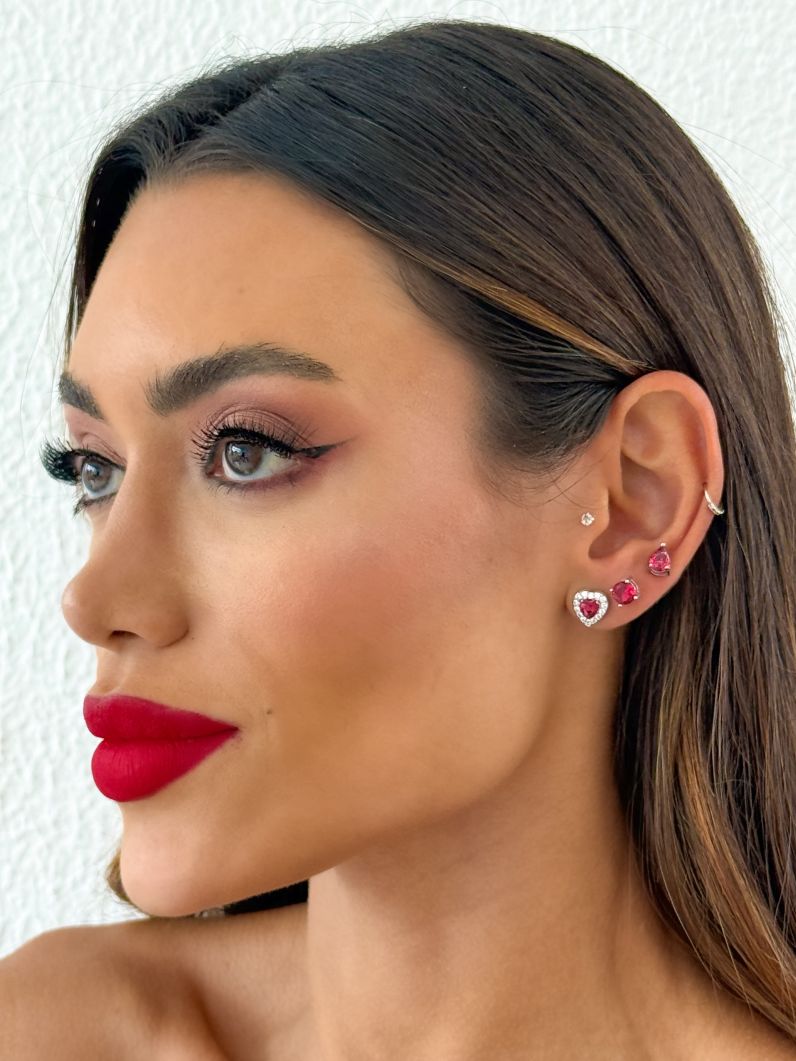 Trio de Brinco Folheado a Ouro 18k e Prata Gota, Ponto de Luz e Coração