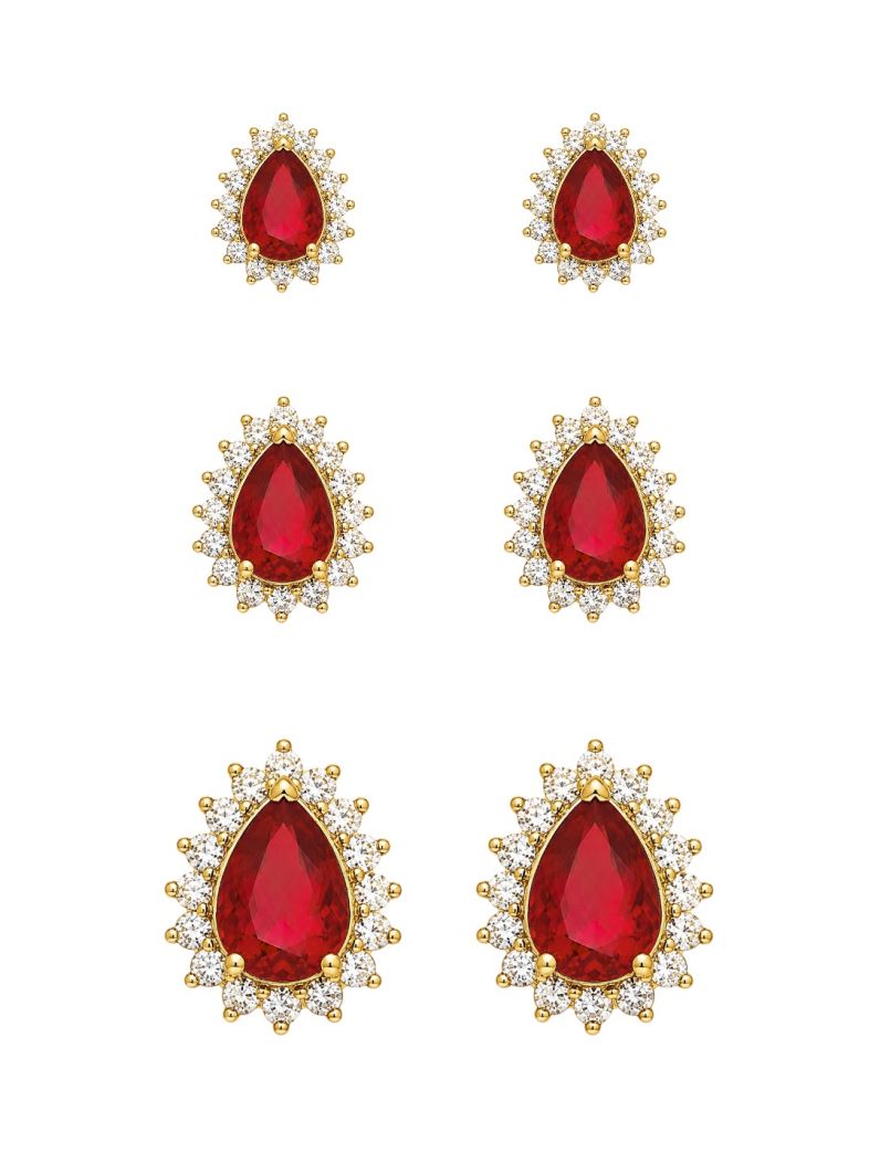 Trio de Brinco Folheado a Ouro 18k e Prata Gotas Cravejadas