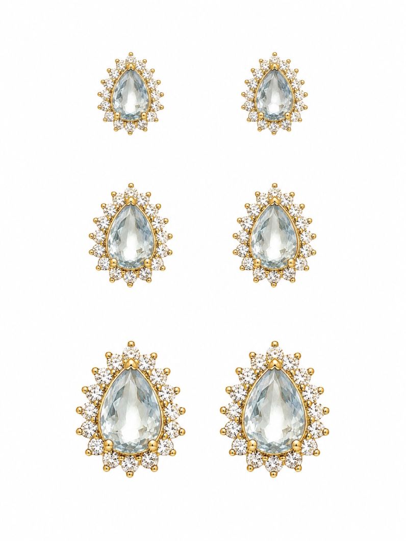 Trio de Brinco Folheado a Ouro 18k e Prata Gotas Cravejadas