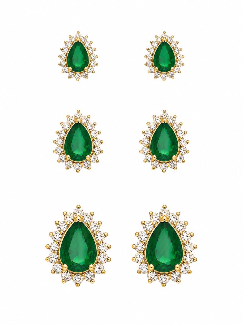 Trio de Brinco Folheado a Ouro 18k e Prata Gotas Cravejadas