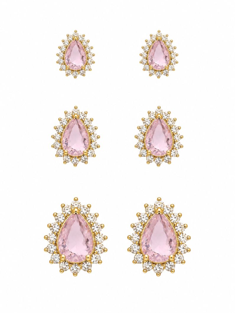 Trio de Brinco Folheado a Ouro 18k e Prata Gotas Cravejadas
