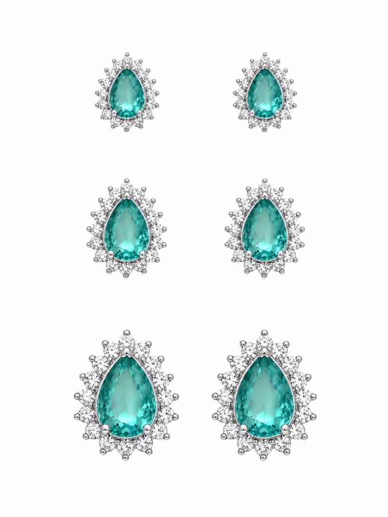 Trio de Brinco Folheado a Ouro 18k e Prata Gotas Cravejadas