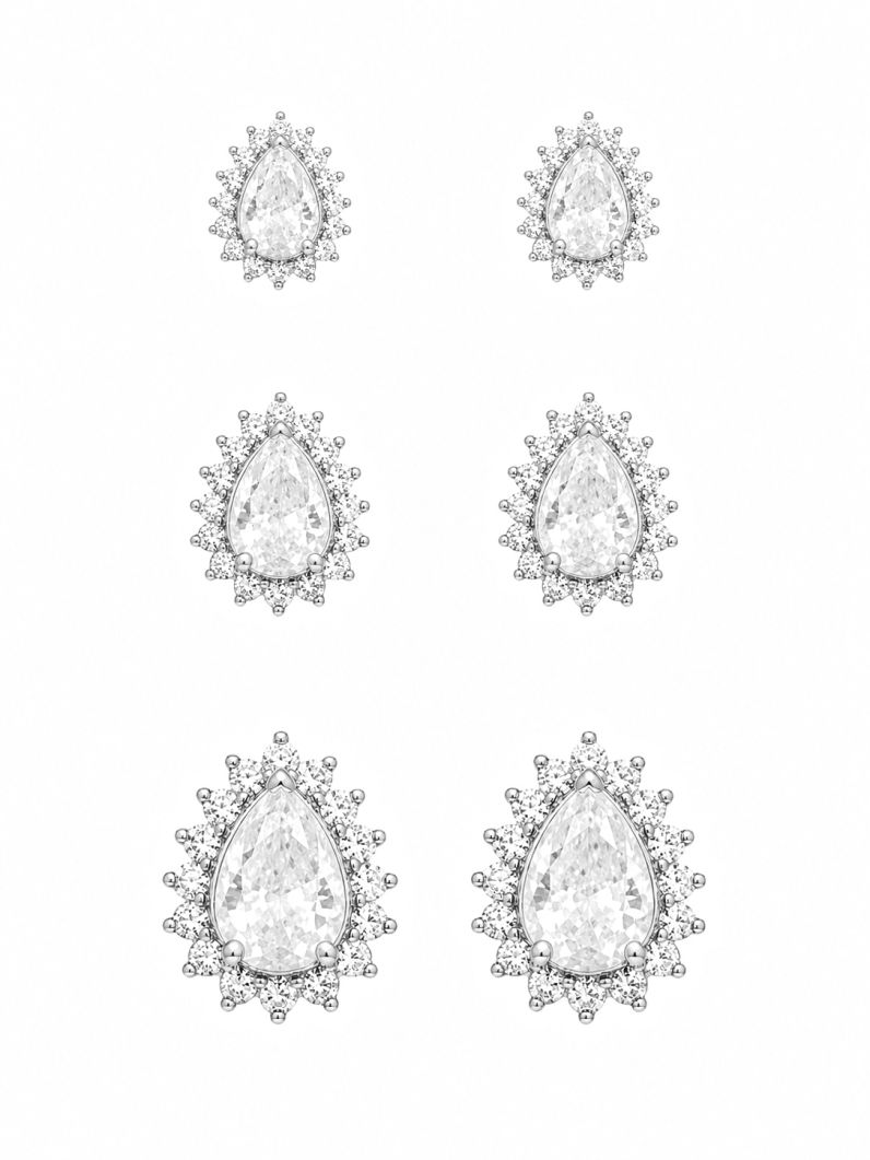 Trio de Brinco Folheado a Ouro 18k e Prata Gotas Cravejadas
