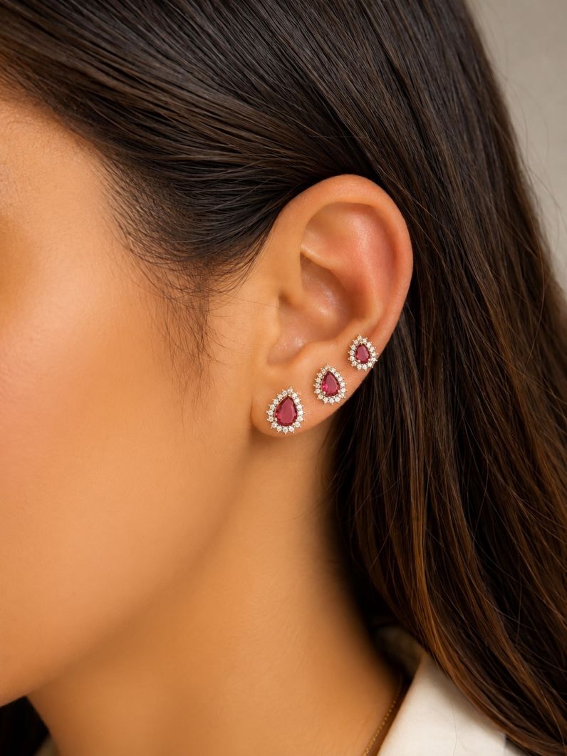 Trio de Brinco Folheado a Ouro 18k e Prata Gotas Cravejadas