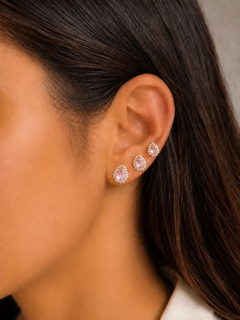 Trio de Brinco Folheado a Ouro 18k e Prata Gotas Cravejadas
