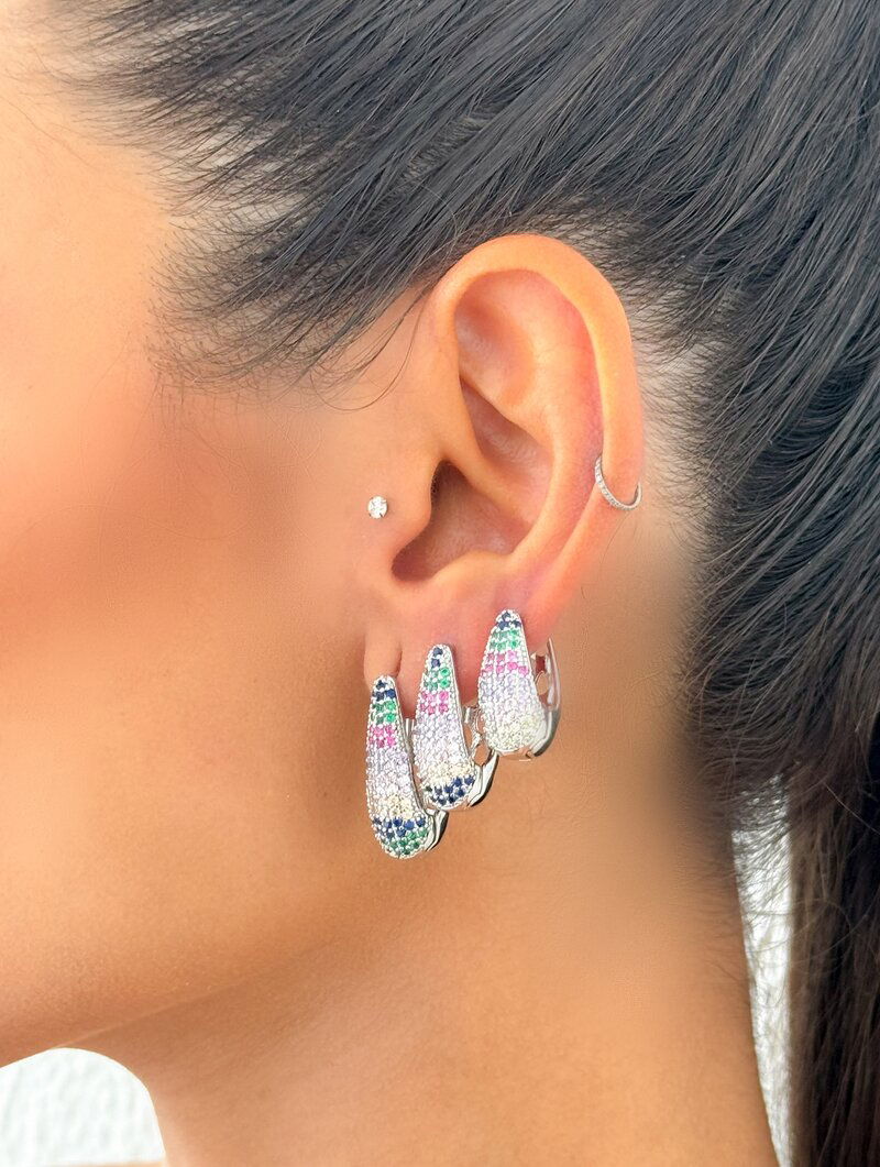 Trio de Brinco Folheado a Ouro 18k e Prata Gotas Cravejadas com Micro Zircônias