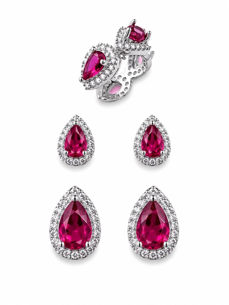 Trio de Brinco Folheado a Ouro 18k e Prata Gotas de Cristal