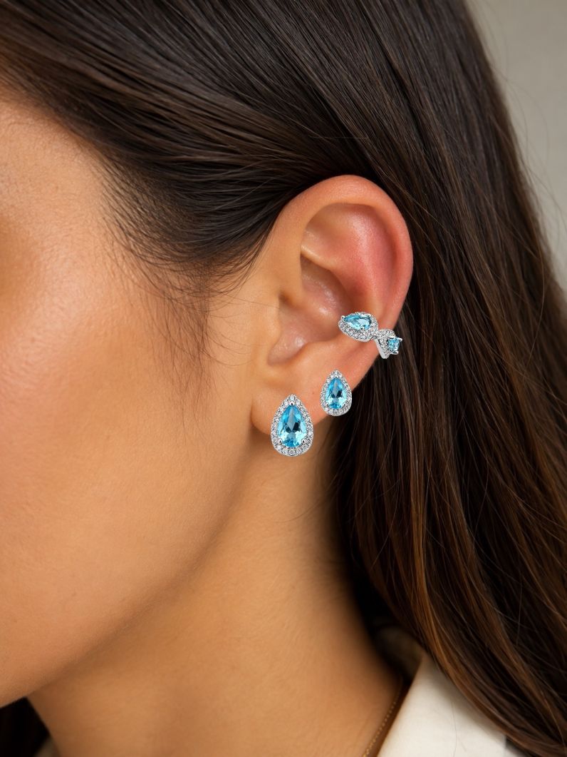 Trio de Brinco Folheado a Ouro 18k e Prata Gotas de Cristal