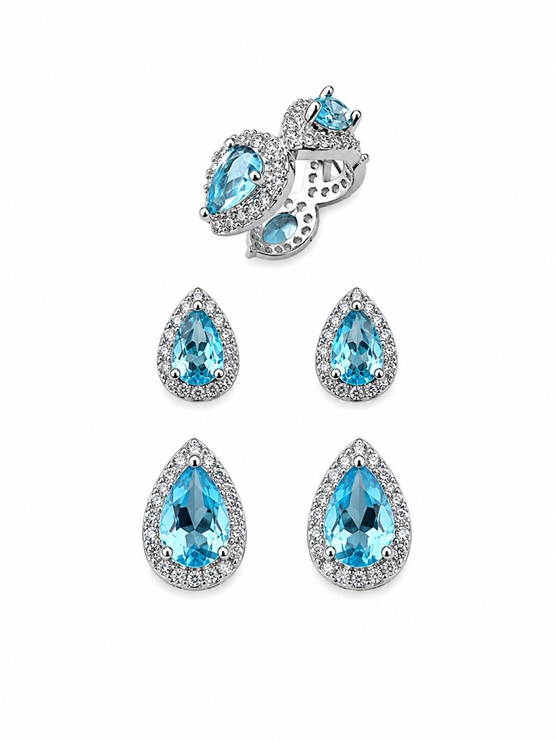 Trio de Brinco Folheado a Ouro 18k e Prata Gotas de Cristal