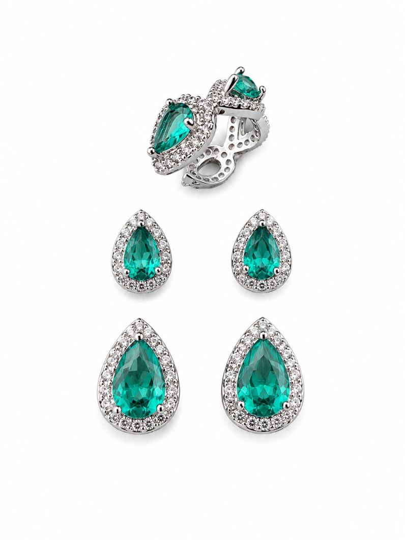 Trio de Brinco Folheado a Ouro 18k e Prata Gotas de Cristal