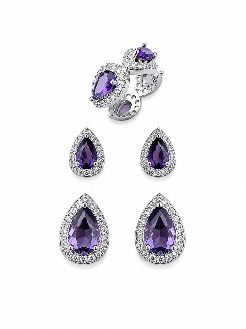 Trio de Brinco Folheado a Ouro 18k e Prata Gotas de Cristal