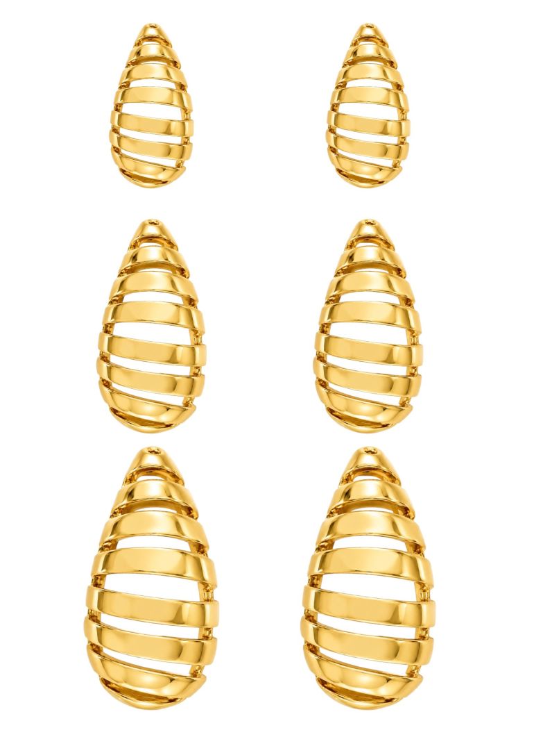 Trio de Brinco Folheado a Ouro 18k e Prata Gotas Design Vazado