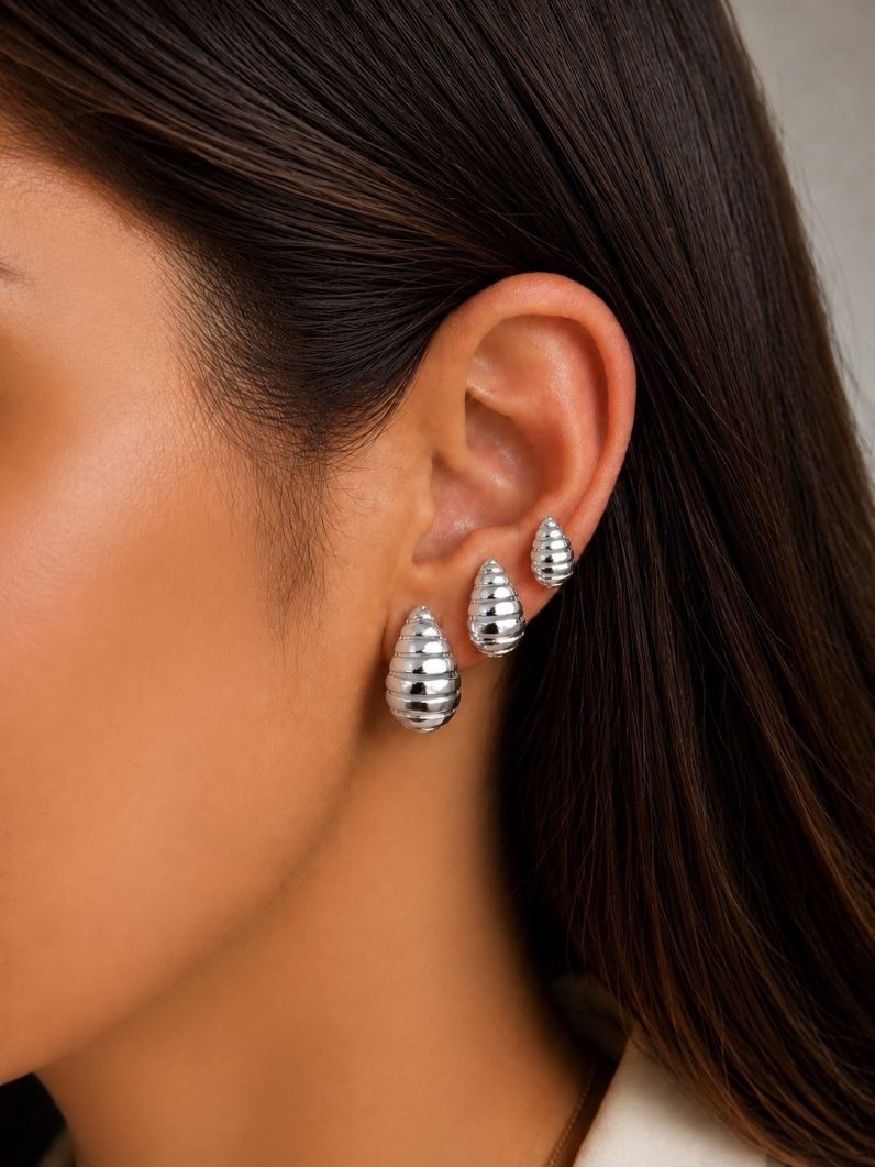 Trio de Brinco Folheado a Ouro 18k e Prata Gotas Design Vazado