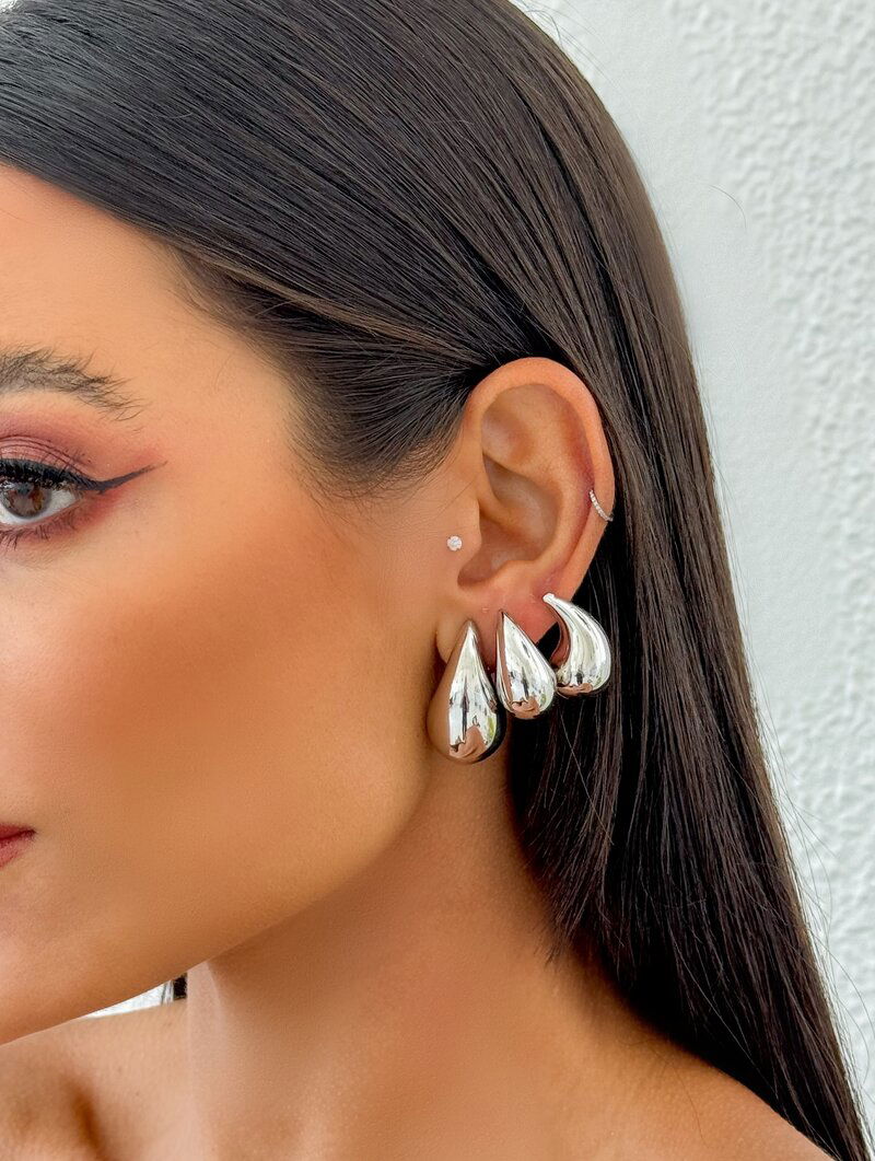 Trio de Brinco Folheado a Ouro 18k e Prata Gotas Gordinhas Lisas