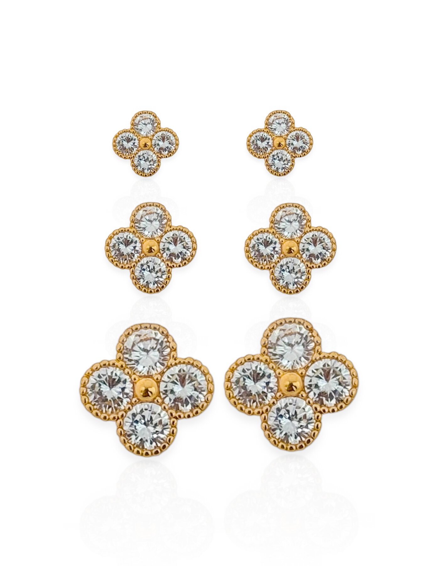 Trio De Brinco Folheado a Ouro 18k e Prata Inspiração Com Zircônia