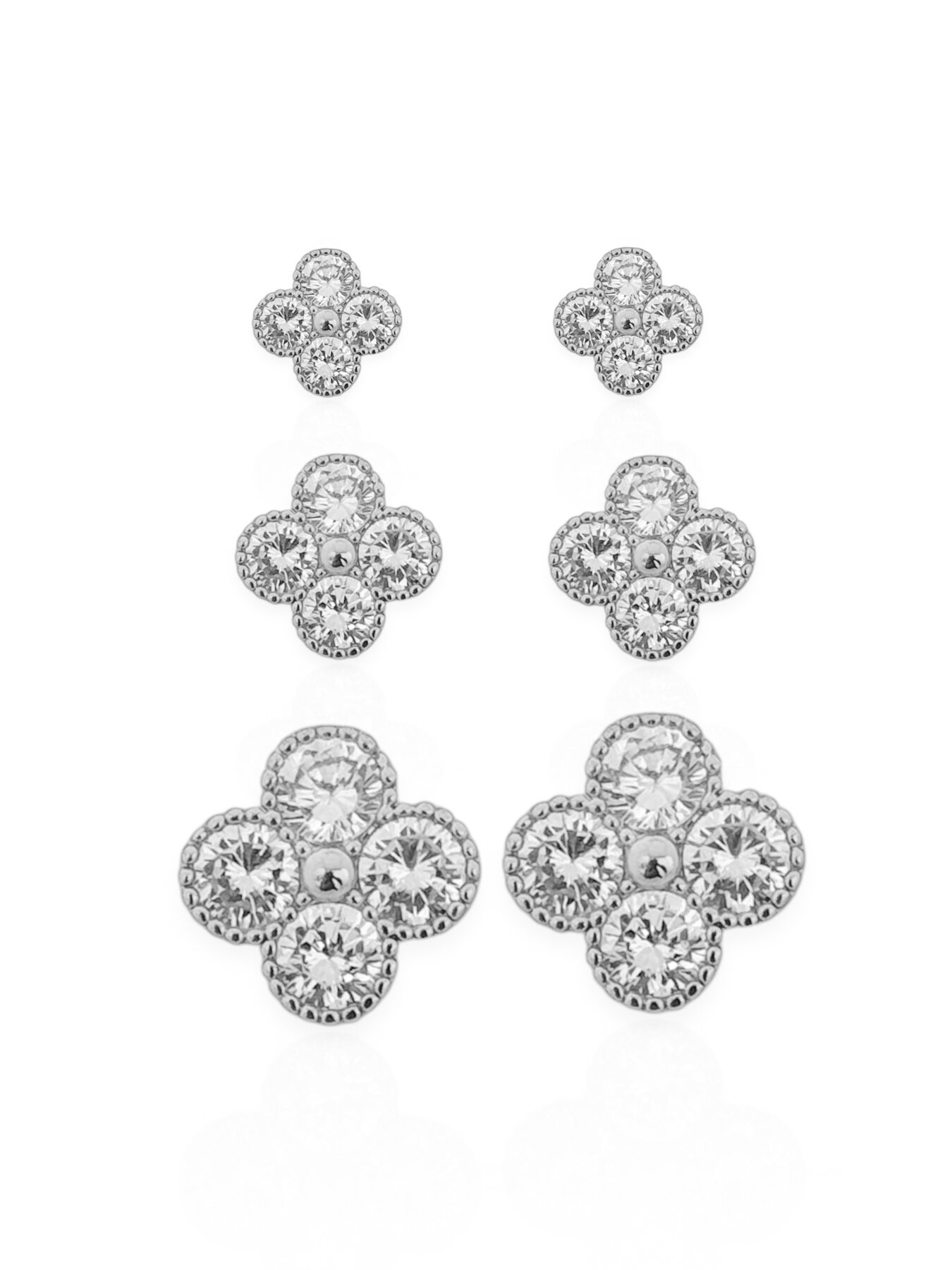 Trio De Brinco Folheado a Ouro 18k e Prata Inspiração Com Zircônia